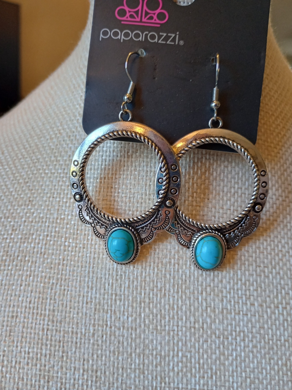 paparazzi Silver-Tone Hoop Earrings with Turquoise Accents